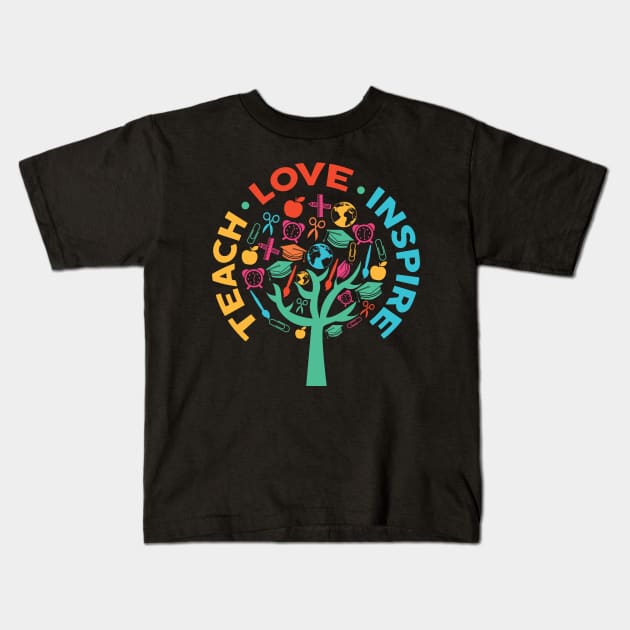 Teach Love Inspire Primary school Teacher Kids T-Shirt by Caskara